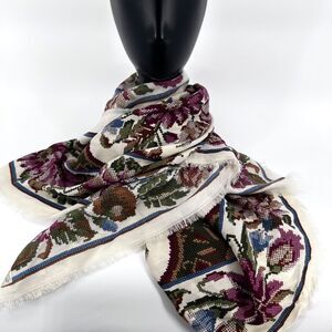 Basha Made in Italy Boho Floral Print Square Boho Fashion Scarf Wrap Polyester
